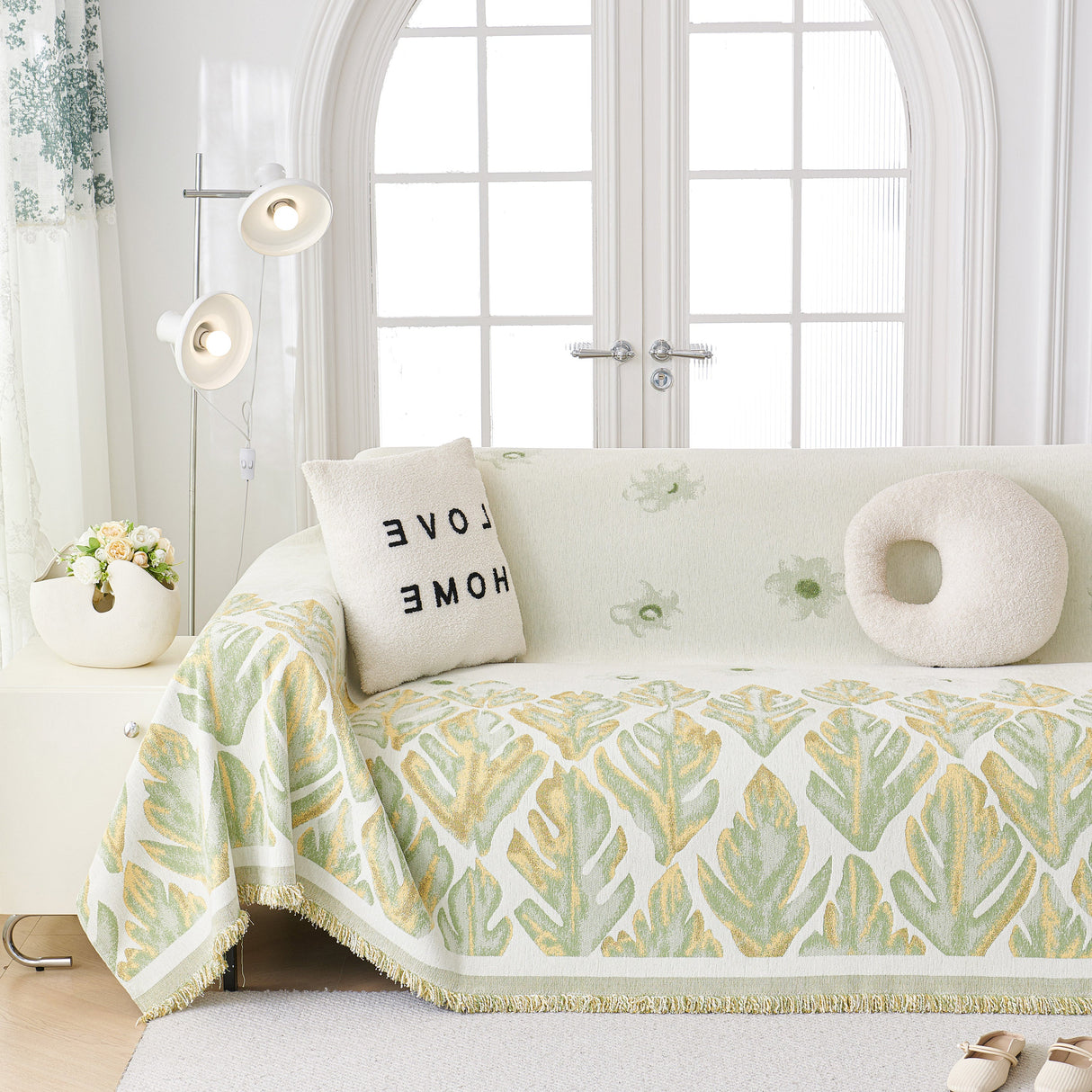 Soft Woven Leaf Couch Blanket, Pet-friendly Sectional Sofa Slipcover For Cats Dogs