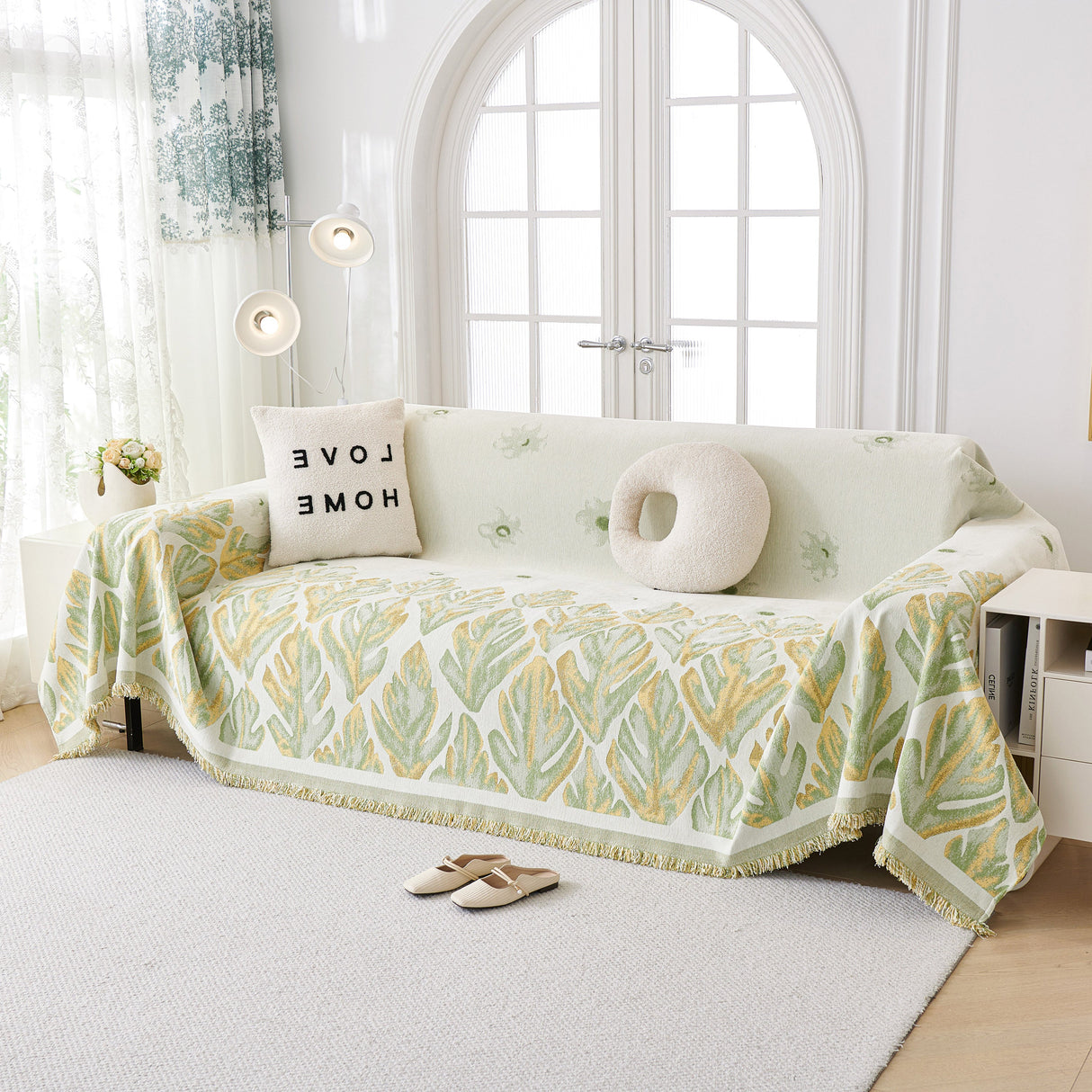 Soft Woven Leaf Couch Blanket, Pet-friendly Sectional Sofa Slipcover For Cats Dogs