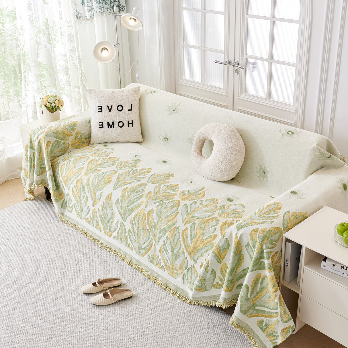 Soft Woven Leaf Couch Blanket, Pet-friendly Sectional Sofa Slipcover For Cats Dogs