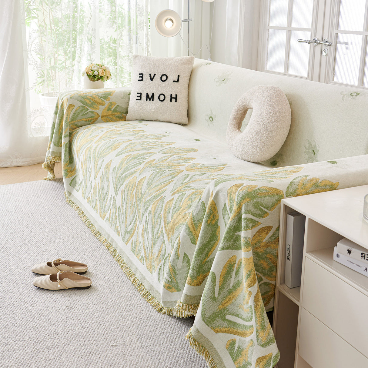 Soft Woven Leaf Couch Blanket, Pet-friendly Sectional Sofa Slipcover For Cats Dogs