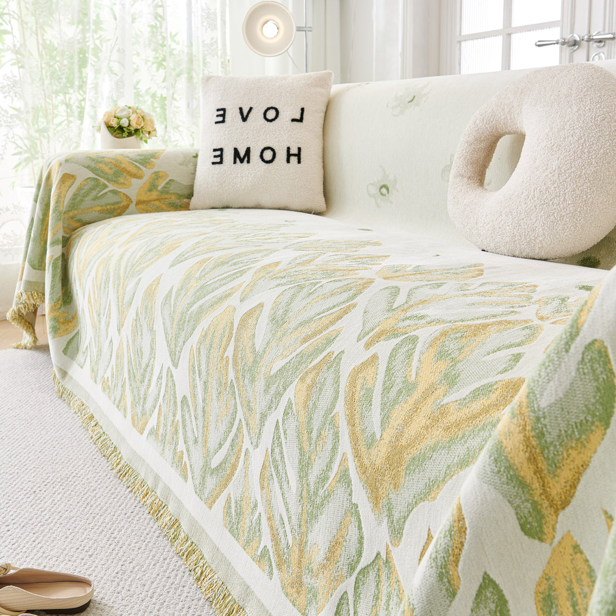 Soft Woven Leaf Couch Blanket, Pet-friendly Sectional Sofa Slipcover For Cats Dogs