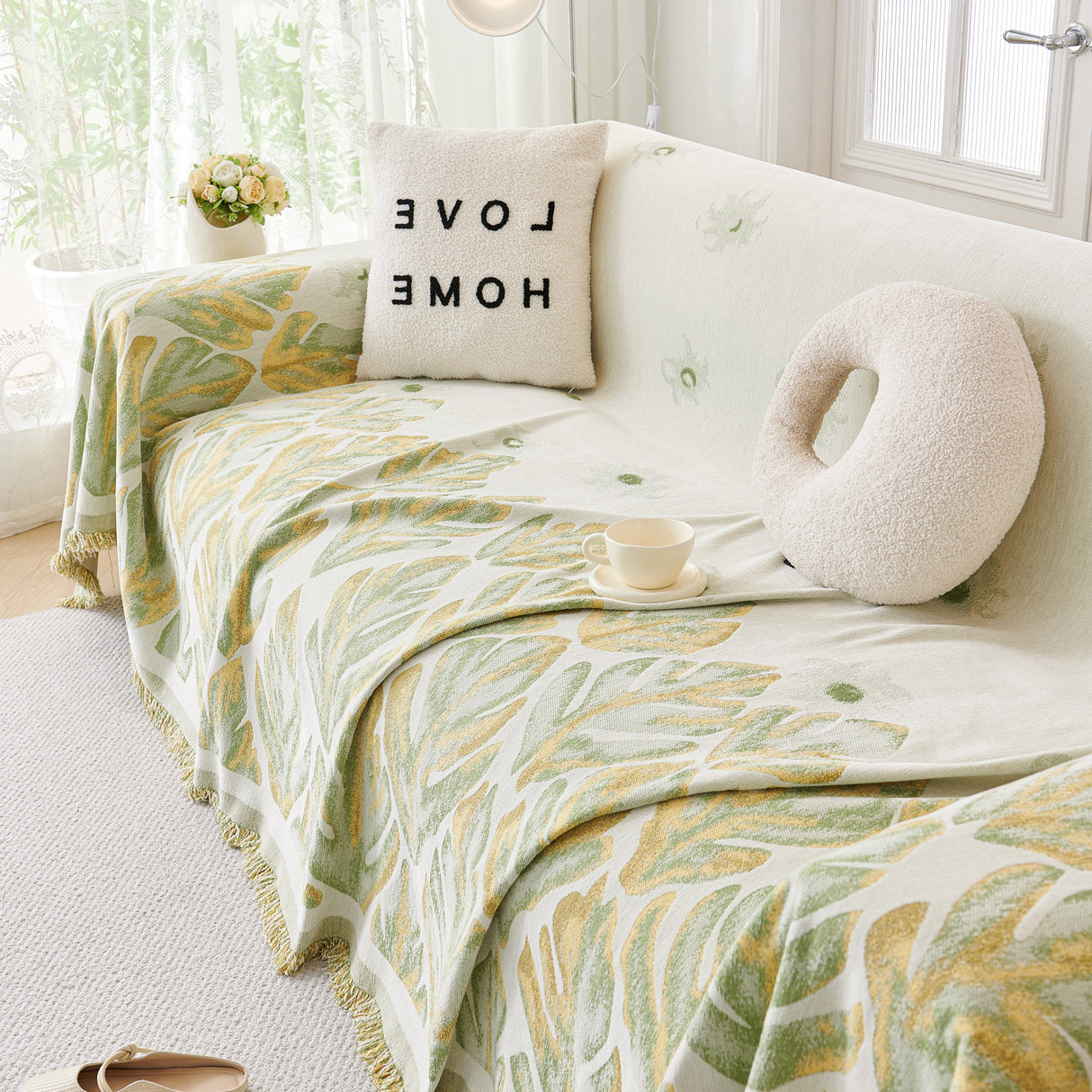 Soft Woven Leaf Couch Blanket, Pet-friendly Sectional Sofa Slipcover For Cats Dogs