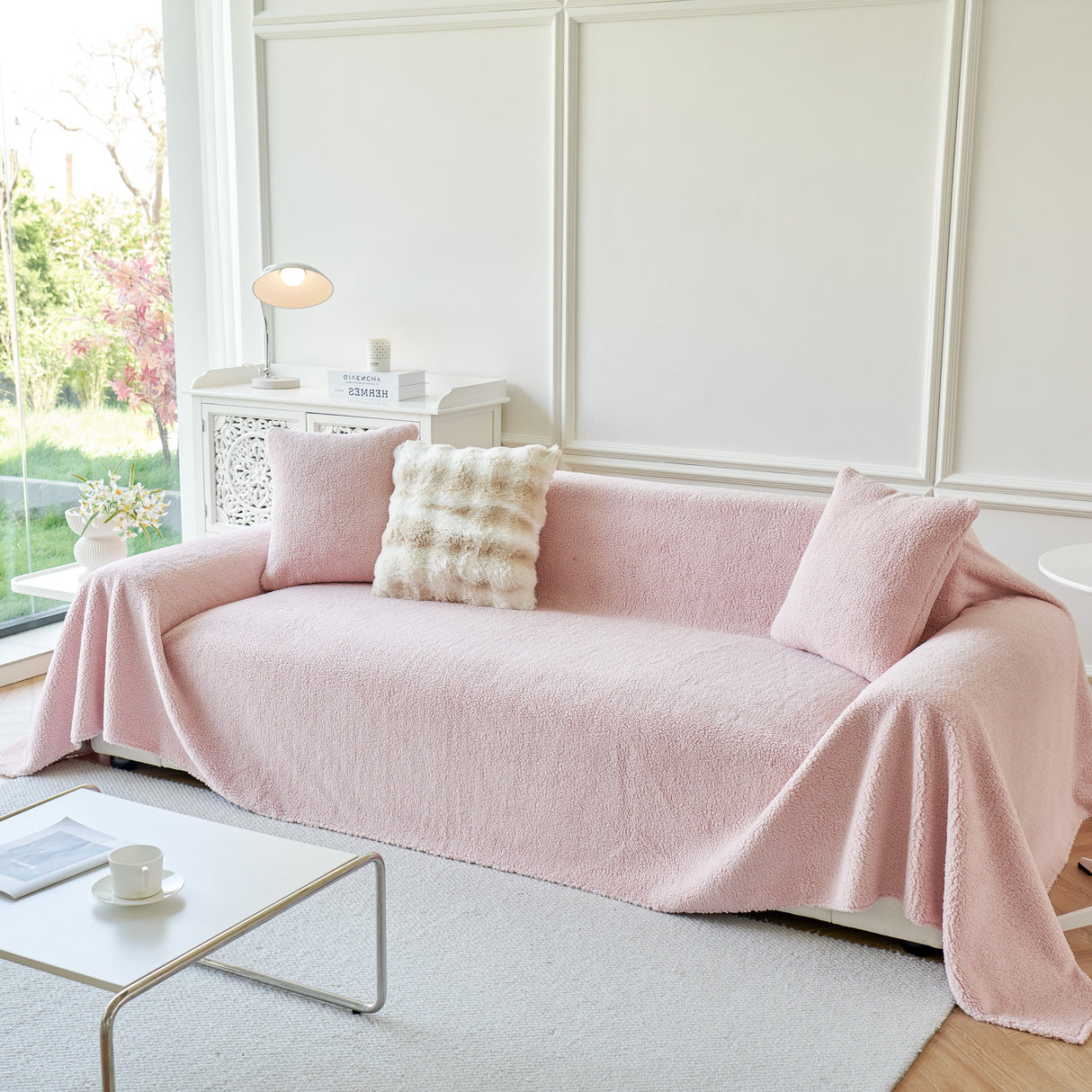 Thick Sherpa Fleece Sofa Protector Cover Stylish Durable Slipcovers for Couches and Chairs