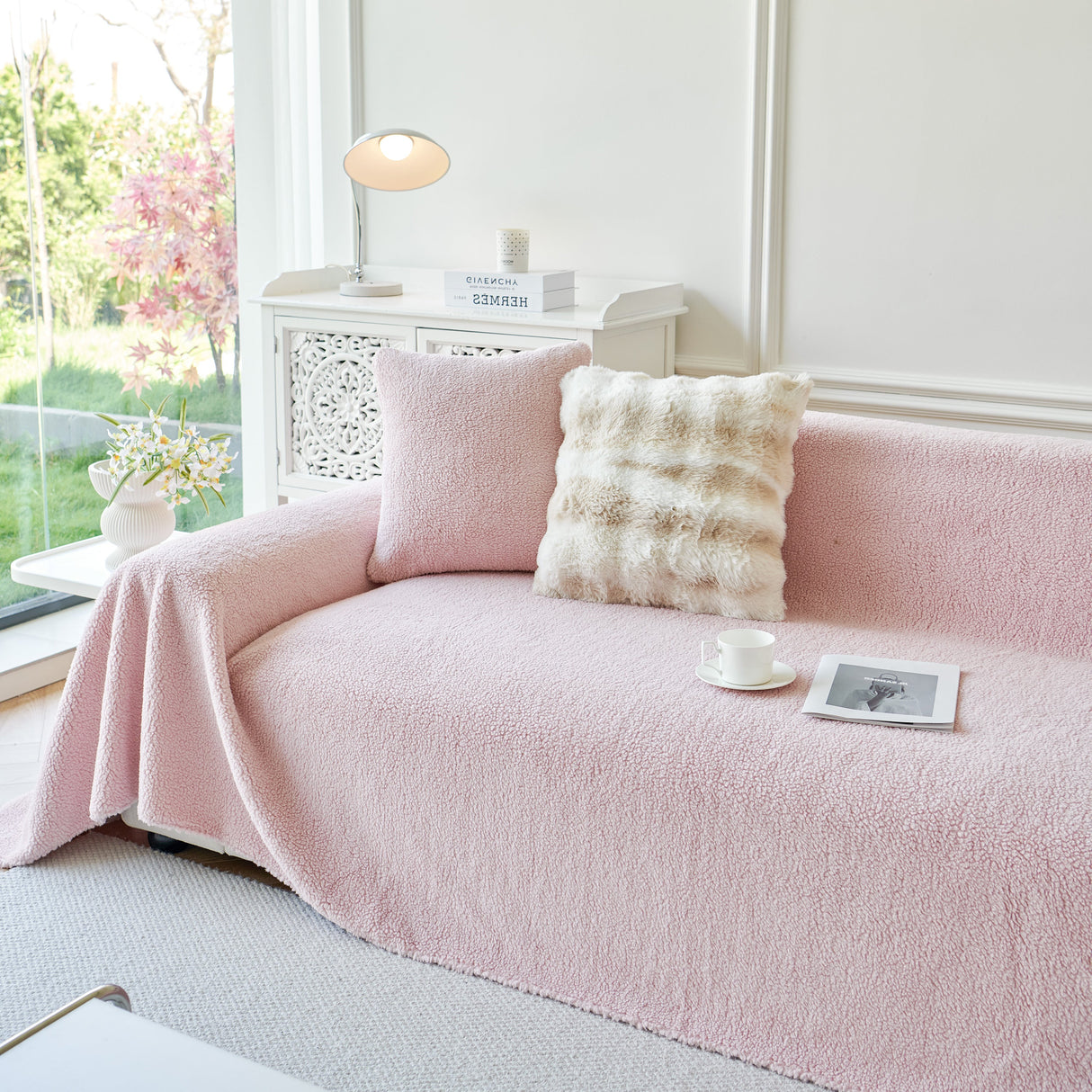 Thick Sherpa Fleece Sofa Protector Cover Stylish Durable Slipcovers for Couches and Chairs