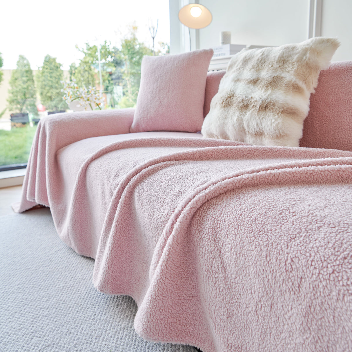 Thick Sherpa Fleece Sofa Protector Cover Stylish Durable Slipcovers for Couches and Chairs