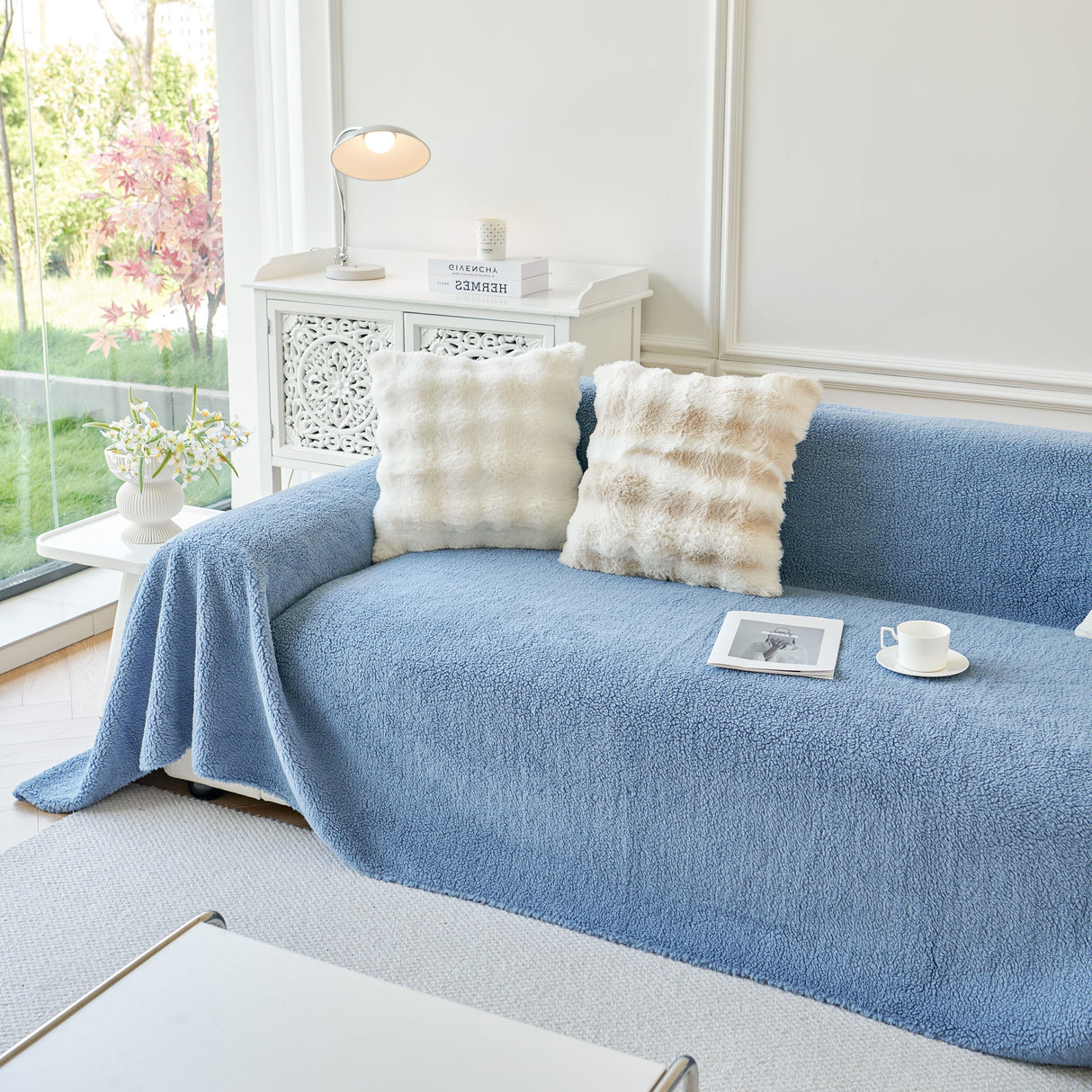 Thick Sherpa Fleece Sofa Protector Cover Stylish Durable Slipcovers for Couches and Chairs