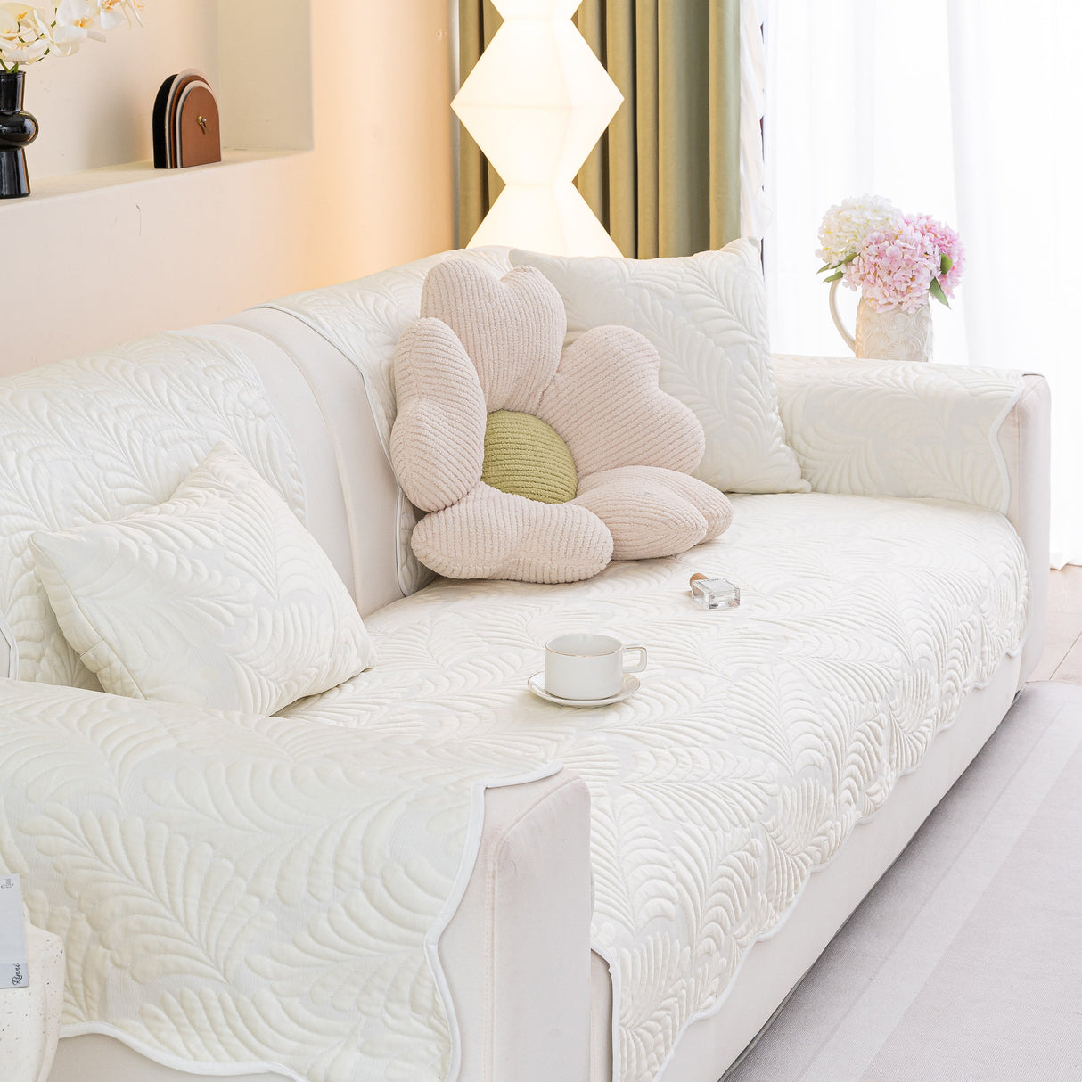 Sofa Cover for Leather & Fabric Couches, 3D Leaf Embossed Quilted Furniture Covers