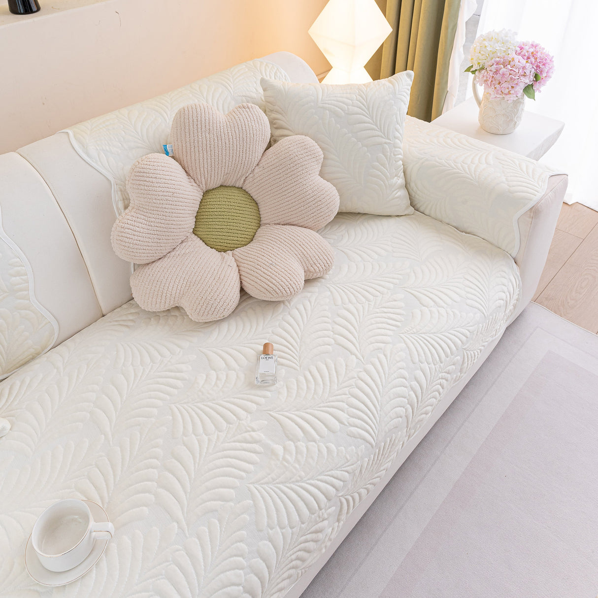 Sofa Cover for Leather & Fabric Couches, 3D Leaf Embossed Quilted Furniture Covers