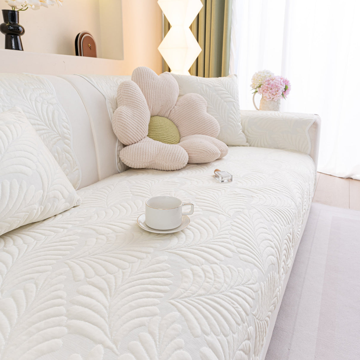 Sofa Cover for Leather & Fabric Couches, 3D Leaf Embossed Quilted Furniture Covers