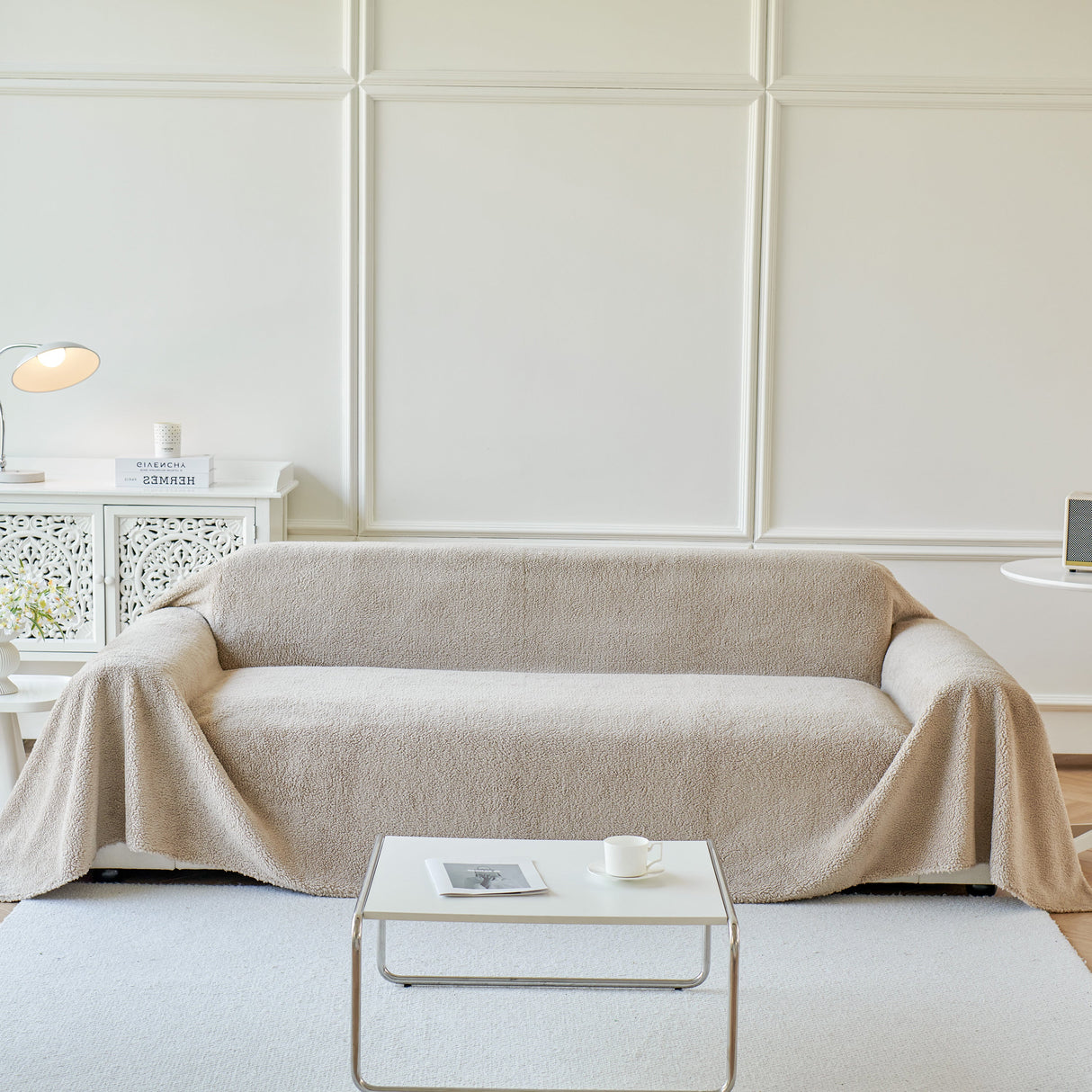 Thick Sherpa Fleece Sofa Protector Cover Stylish Durable Slipcovers for Couches and Chairs