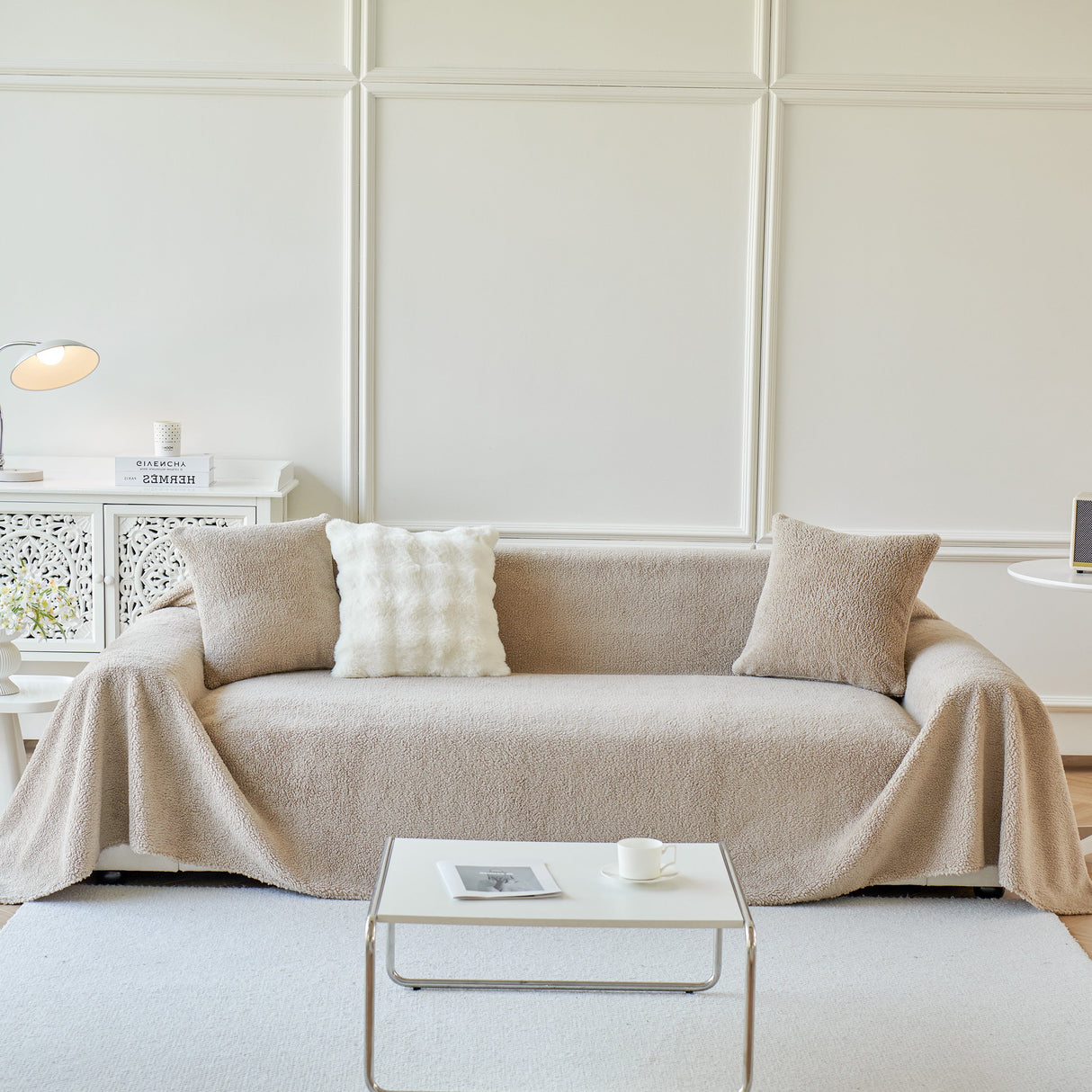 Thick Sherpa Fleece Sofa Protector Cover Stylish Durable Slipcovers for Couches and Chairs