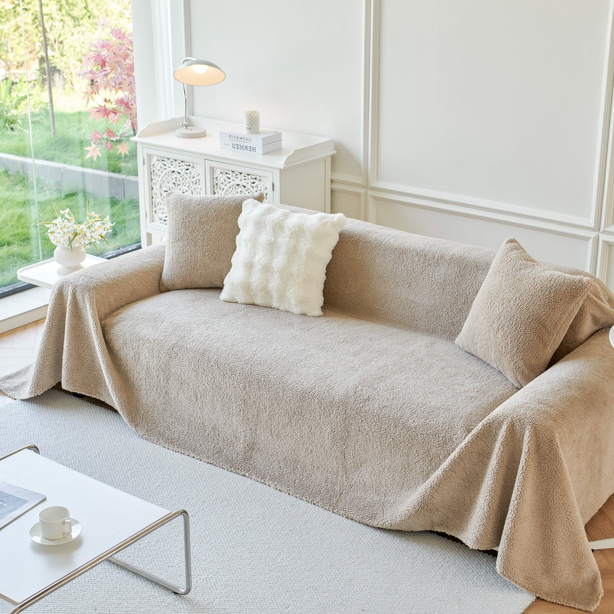 Thick Sherpa Fleece Sofa Protector Cover Stylish Durable Slipcovers for Couches and Chairs