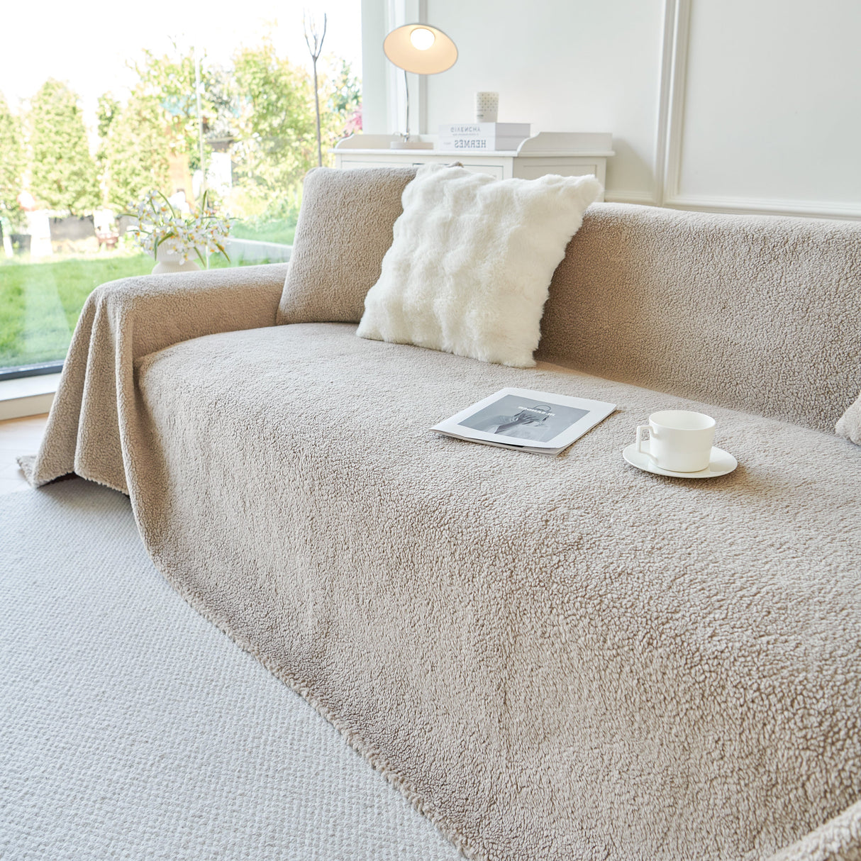 Thick Sherpa Fleece Sofa Protector Cover Stylish Durable Slipcovers for Couches and Chairs