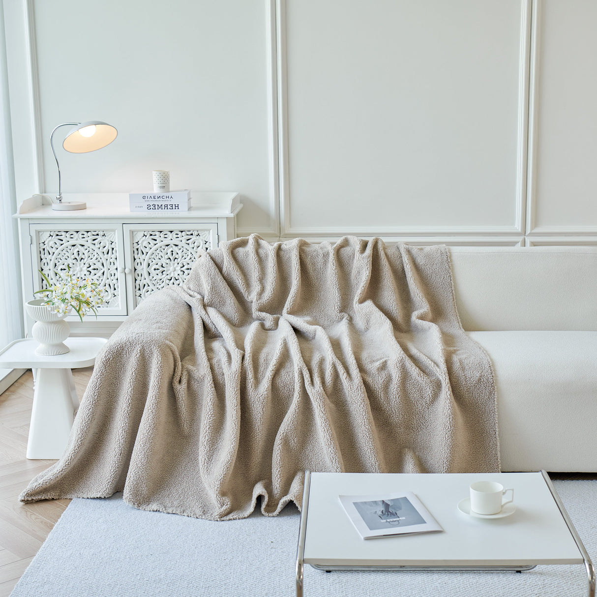 Thick Sherpa Fleece Sofa Protector Cover Stylish Durable Slipcovers for Couches and Chairs