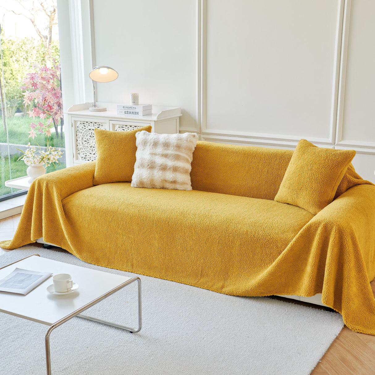 Thick Sherpa Fleece Sofa Protector Cover Stylish Durable Slipcovers for Couches and Chairs