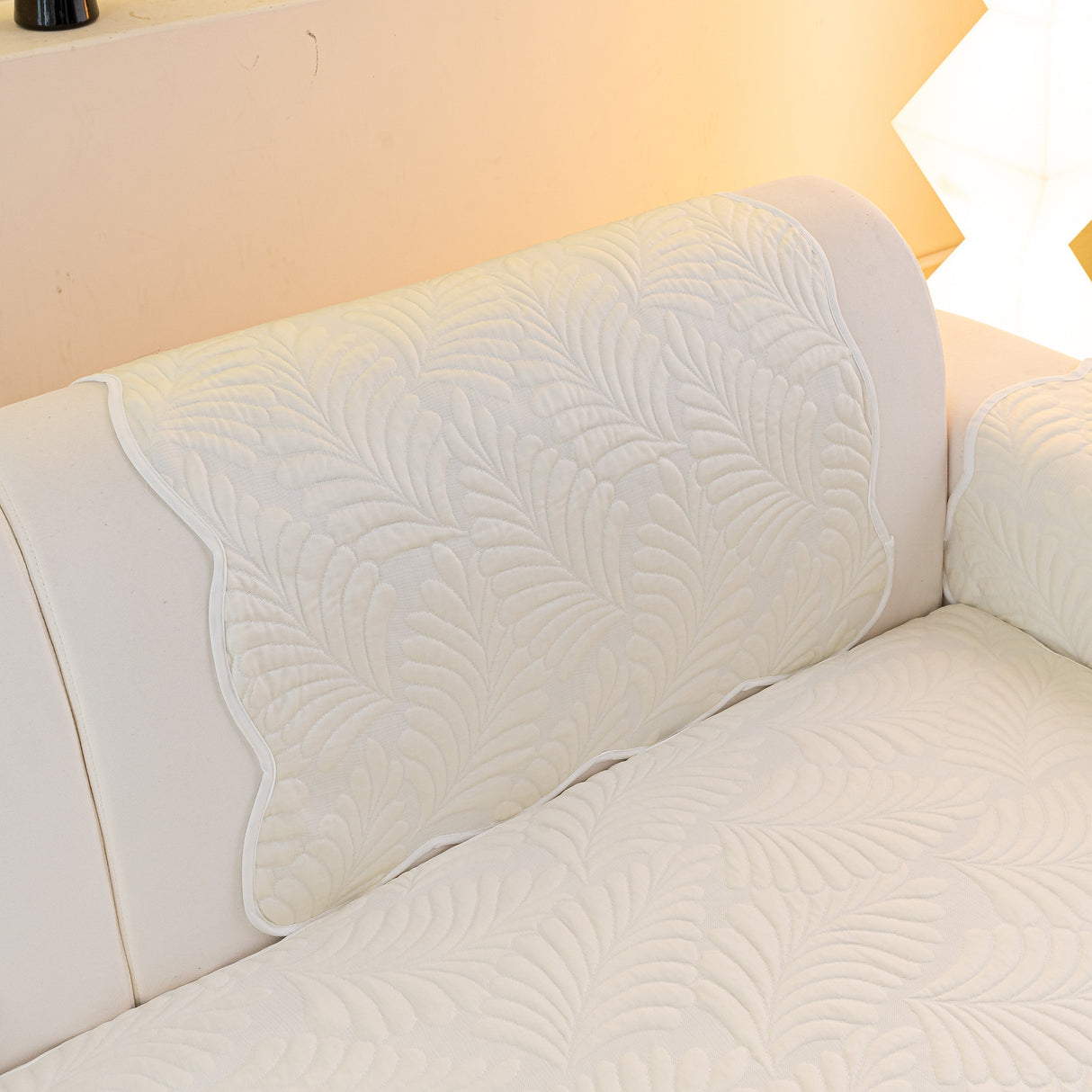 Sofa Cover for Leather & Fabric Couches, 3D Leaf Embossed Quilted Furniture Covers