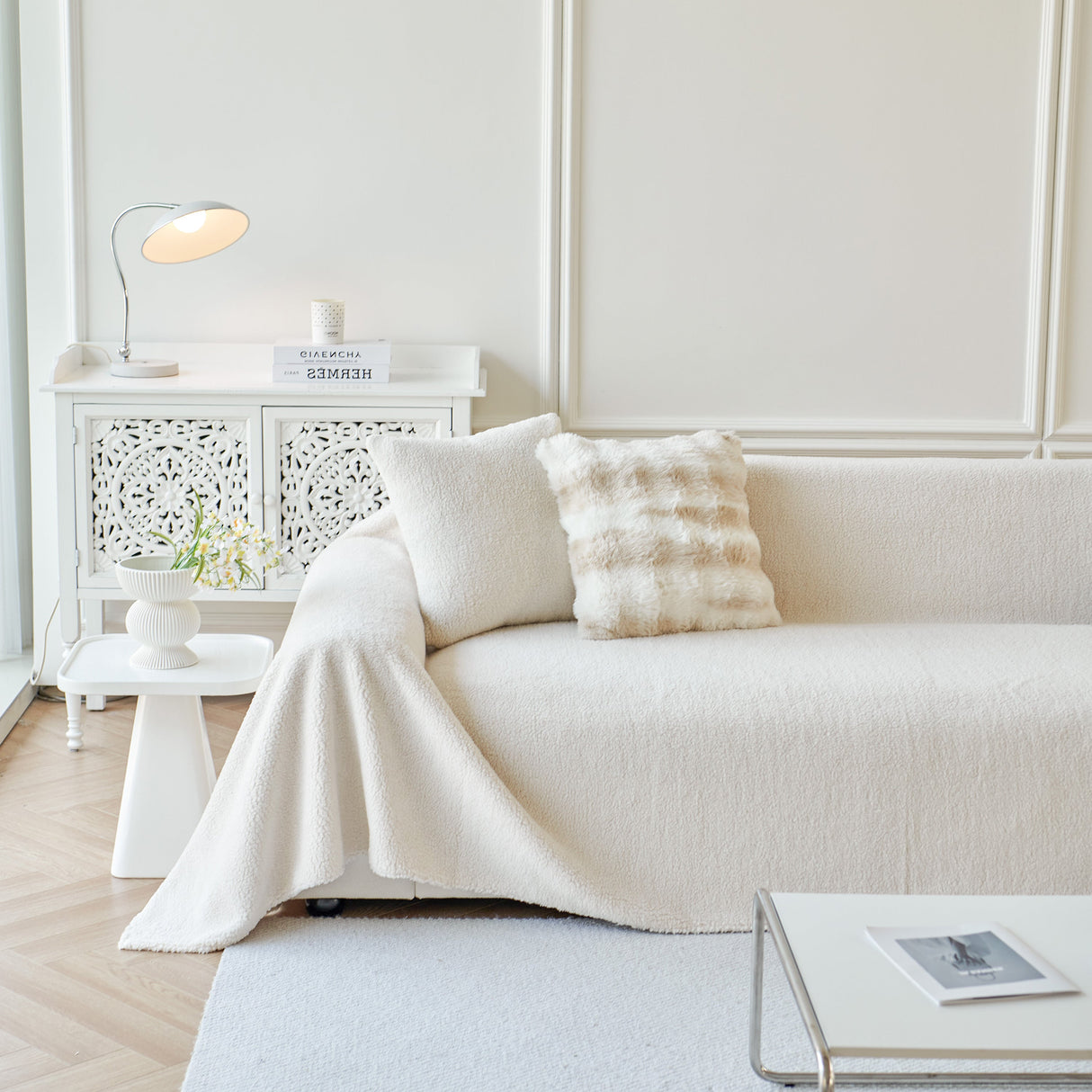 Thick Sherpa Fleece Sofa Protector Cover Stylish Durable Slipcovers for Couches and Chairs