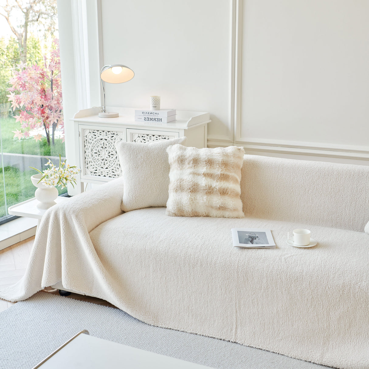 Thick Sherpa Fleece Sofa Protector Cover Stylish Durable Slipcovers for Couches and Chairs