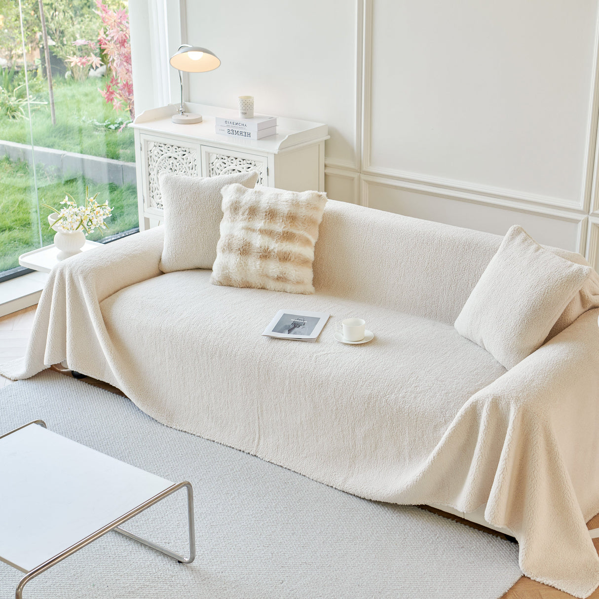 Thick Sherpa Fleece Sofa Protector Cover Stylish Durable Slipcovers for Couches and Chairs