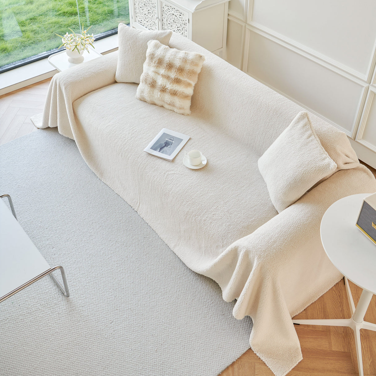 Thick Sherpa Fleece Sofa Protector Cover Stylish Durable Slipcovers for Couches and Chairs