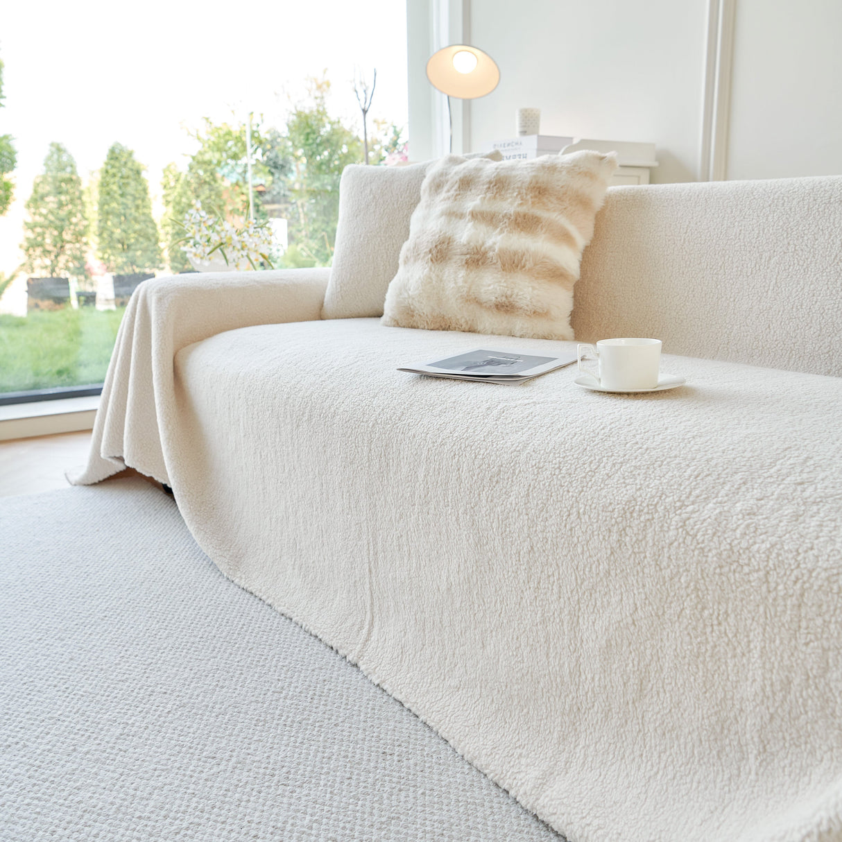 Thick Sherpa Fleece Sofa Protector Cover Stylish Durable Slipcovers for Couches and Chairs