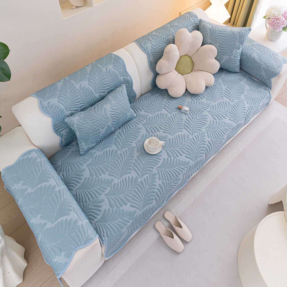 Sofa Cover for Leather & Fabric Couches, 3D Leaf Embossed Quilted Furniture Covers