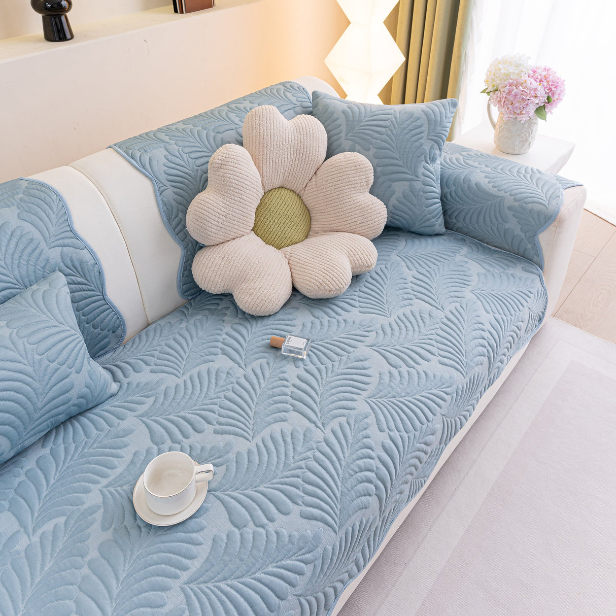 Sofa Cover for Leather & Fabric Couches, 3D Leaf Embossed Quilted Furniture Covers