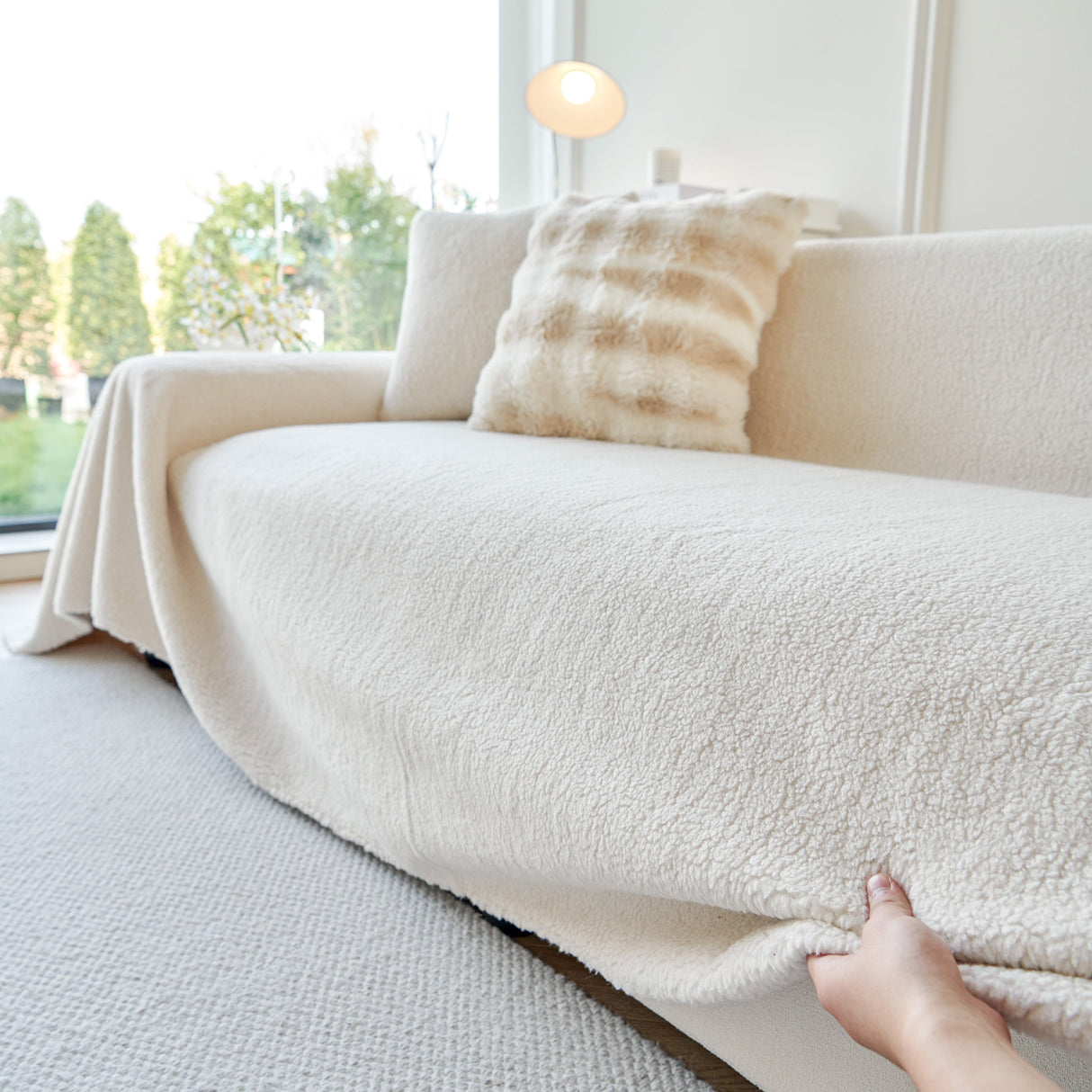 Thick Sherpa Fleece Sofa Protector Cover Stylish Durable Slipcovers for Couches and Chairs