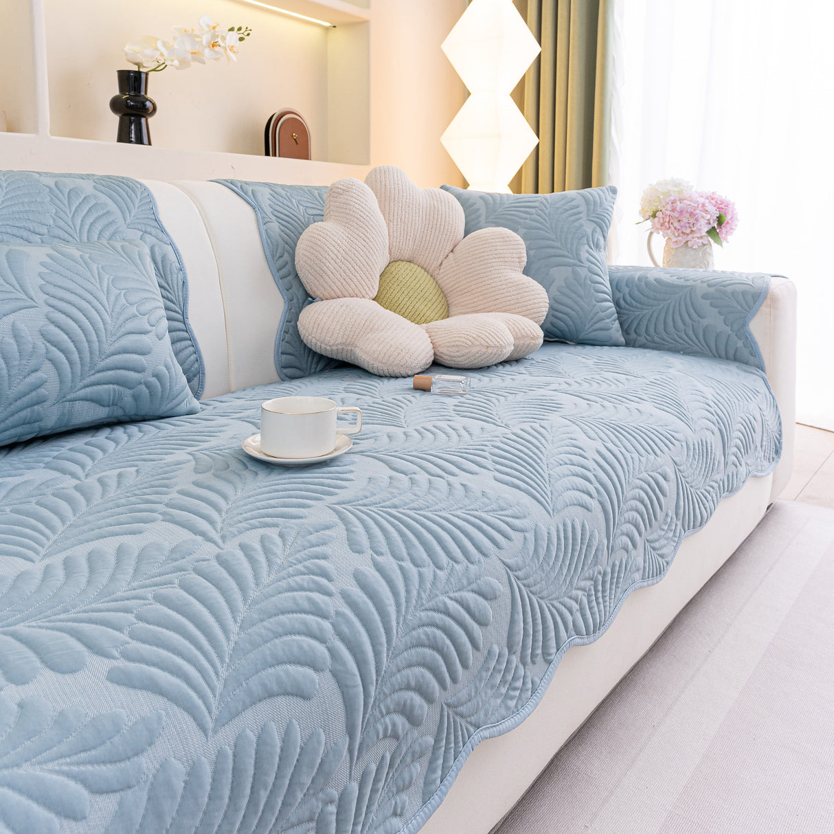 Sofa Cover for Leather & Fabric Couches, 3D Leaf Embossed Quilted Furniture Covers