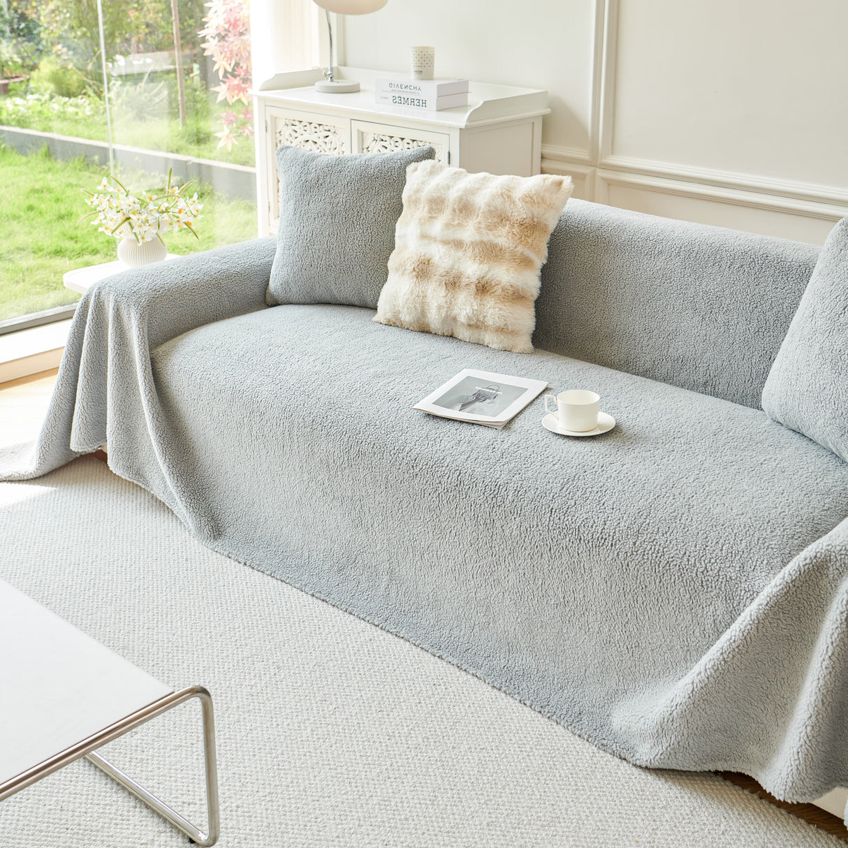 Thick Sherpa Fleece Sofa Protector Cover Stylish Durable Slipcovers for Couches and Chairs