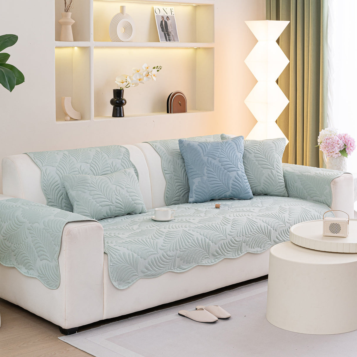 Sofa Cover for Leather & Fabric Couches, 3D Leaf Embossed Quilted Furniture Covers