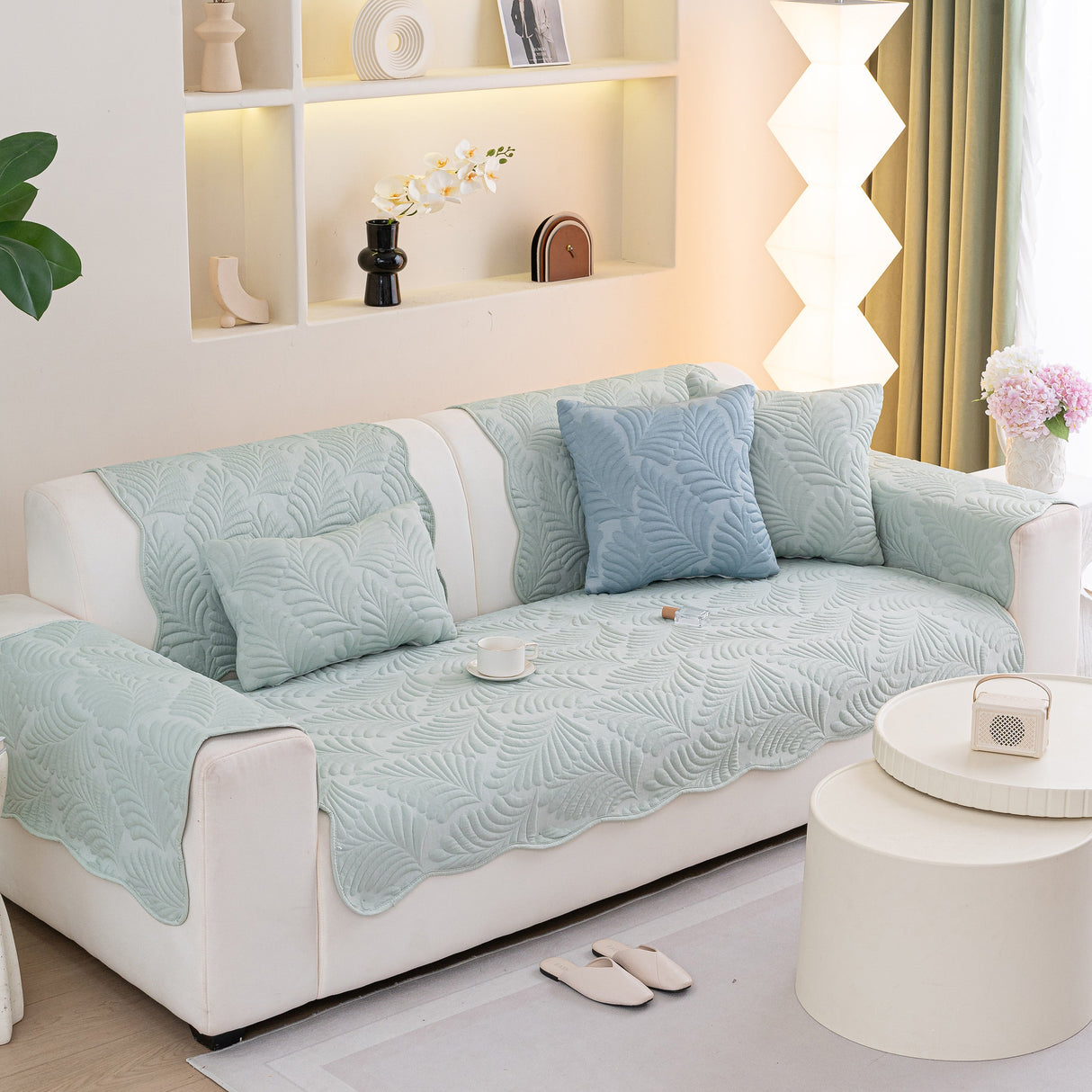 Sofa Cover for Leather & Fabric Couches, 3D Leaf Embossed Quilted Furniture Covers