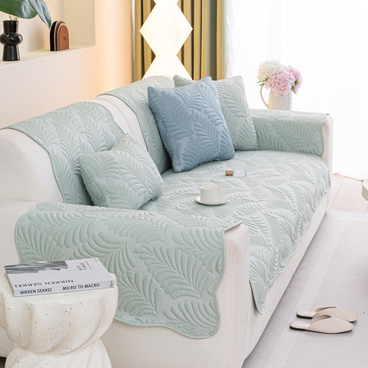 Sofa Cover for Leather & Fabric Couches, 3D Leaf Embossed Quilted Furniture Covers