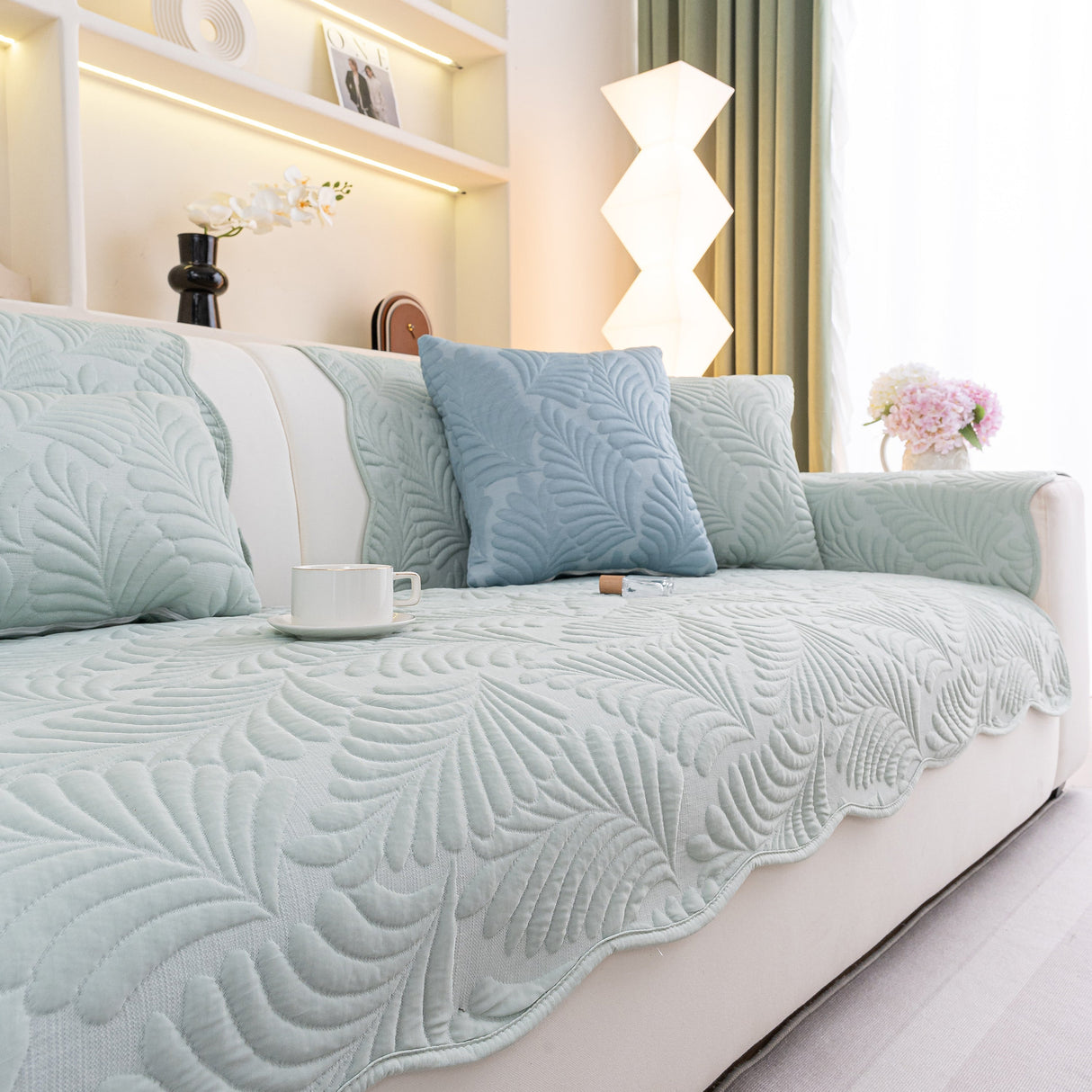 Sofa Cover for Leather & Fabric Couches, 3D Leaf Embossed Quilted Furniture Covers