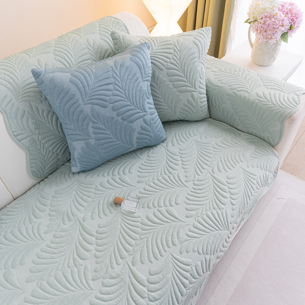 Sofa Cover for Leather & Fabric Couches, 3D Leaf Embossed Quilted Furniture Covers