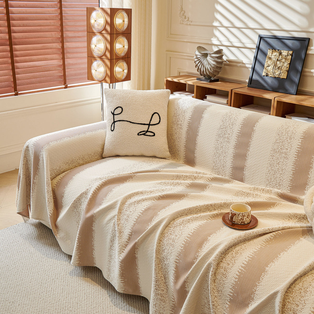 Modern Striped Couch Protector Blanket, Furniture Slipcover for L Shaped Sectionals