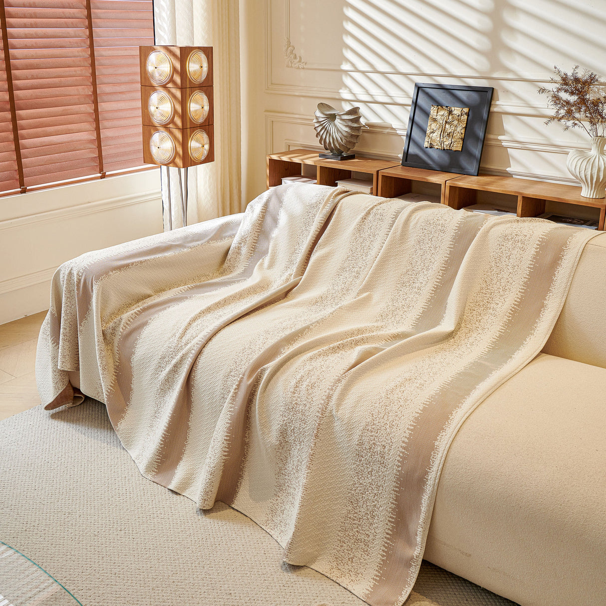 Modern Striped Couch Protector Blanket, Furniture Slipcover for L Shaped Sectionals