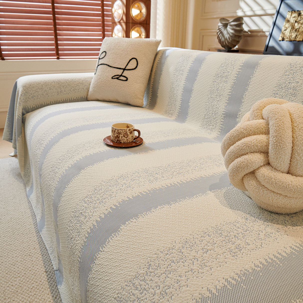 Modern Striped Couch Protector Blanket, Furniture Slipcover for L Shaped Sectionals