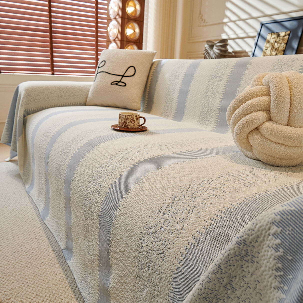 Modern Striped Couch Protector Blanket, Furniture Slipcover for L Shaped Sectionals