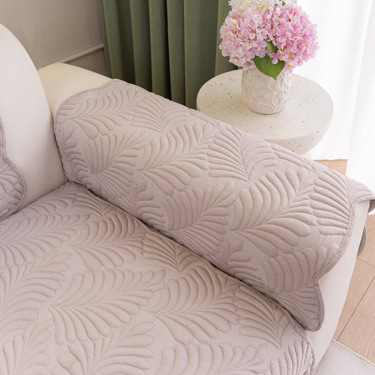Sofa Cover for Leather & Fabric Couches, 3D Leaf Embossed Quilted Furniture Covers