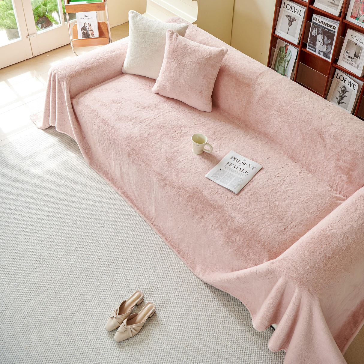 Faux Fur Smooth Plush Comfy Couch Covers, Soft Thicked Durable Blankets and Throws for Sofas