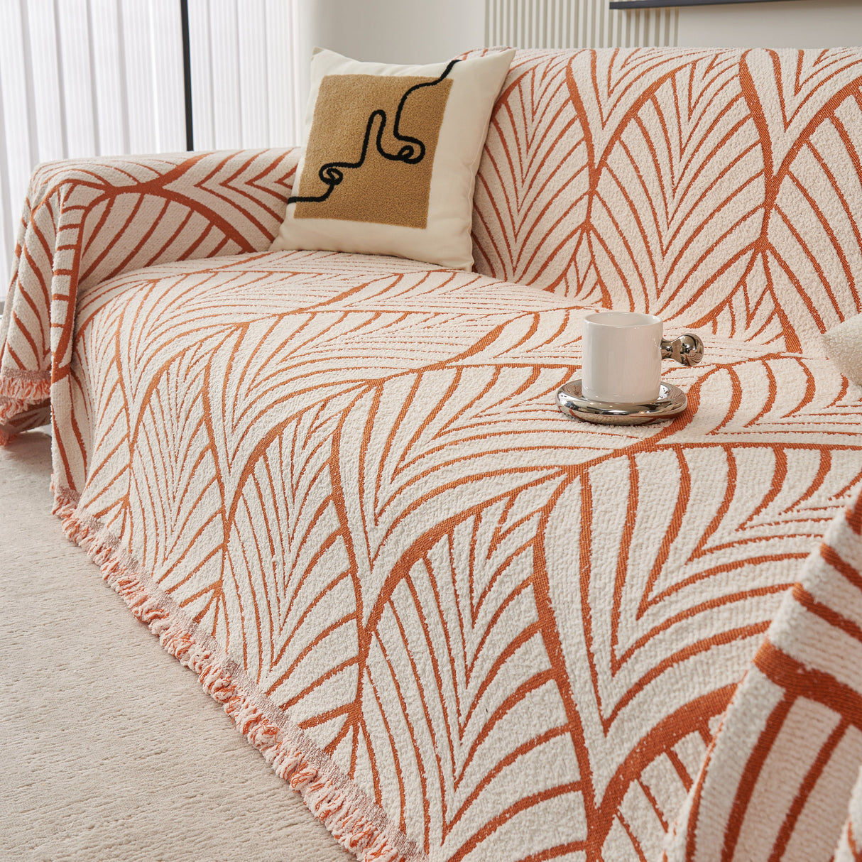 Maple Leaves Reversible Chenille Blanket Covers for Couch, Furniture Decoration Cover Sofa Slipcovers