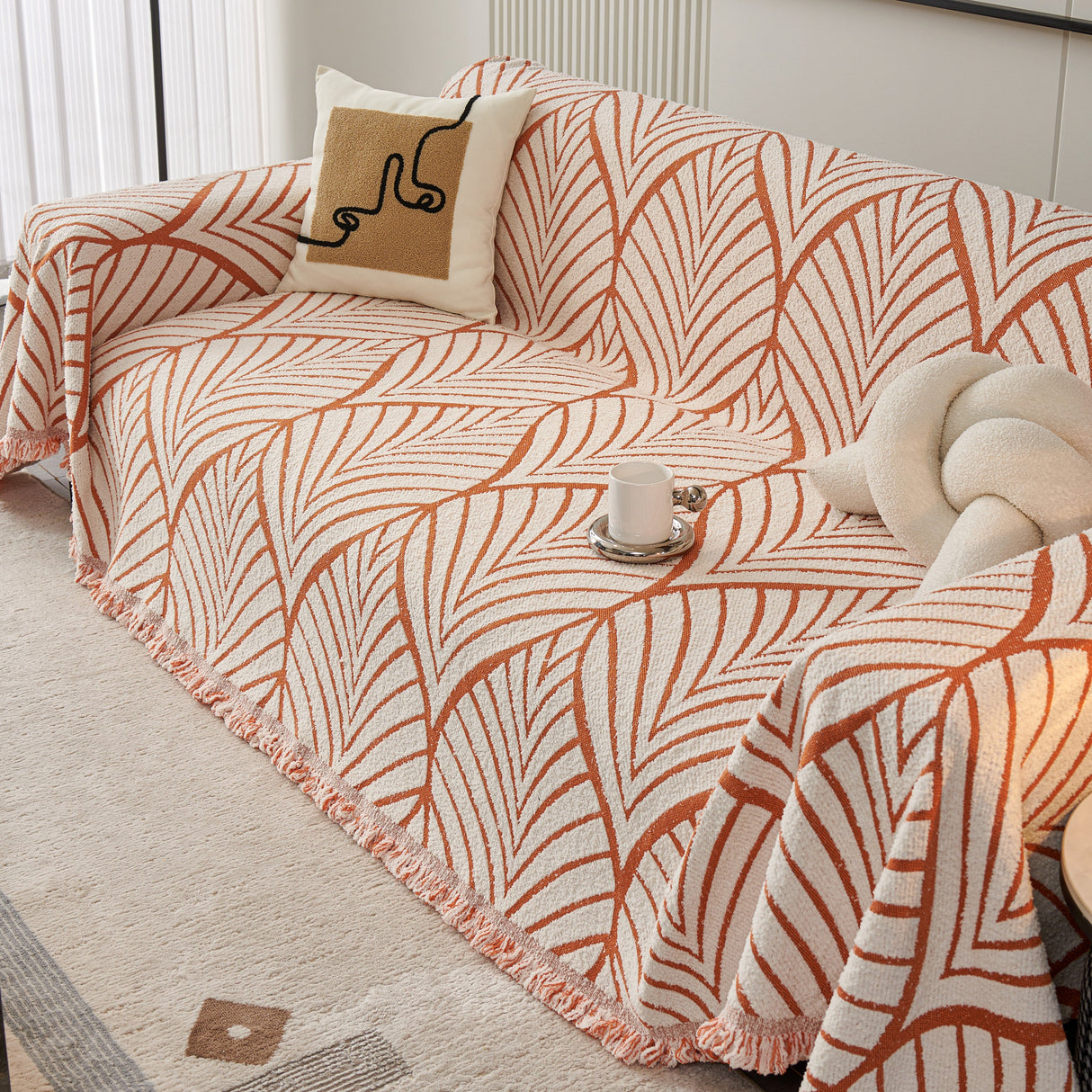 Maple Leaves Reversible Chenille Blanket Covers for Couch, Furniture Decoration Cover Sofa Slipcovers