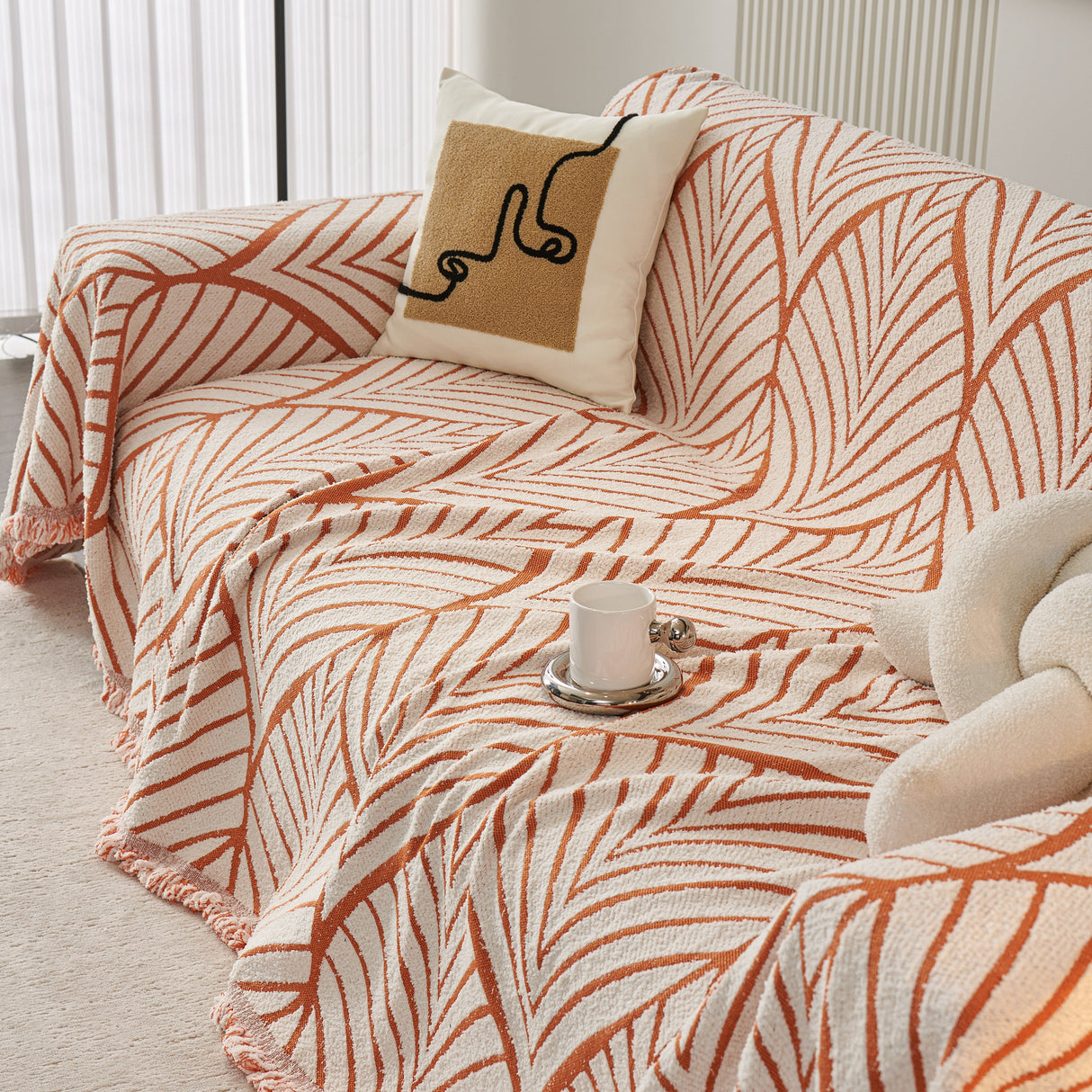 Maple Leaves Reversible Chenille Blanket Covers for Couch, Furniture Decoration Cover Sofa Slipcovers