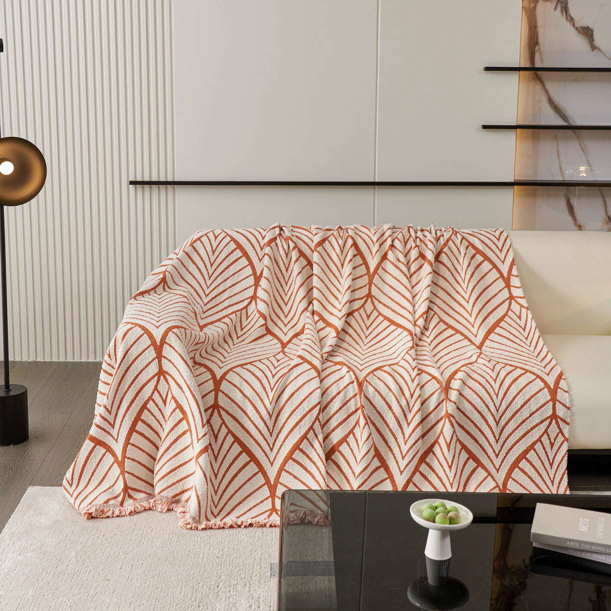 Maple Leaves Reversible Chenille Blanket Covers for Couch, Furniture Decoration Cover Sofa Slipcovers