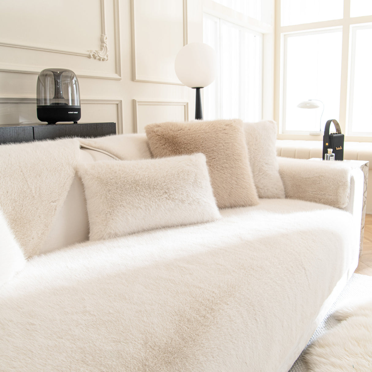 Faux Mink Velvet Luxury Fluffy Sofa Cushion, Winter Warm Thick Plush Non-slip Sofa Covers