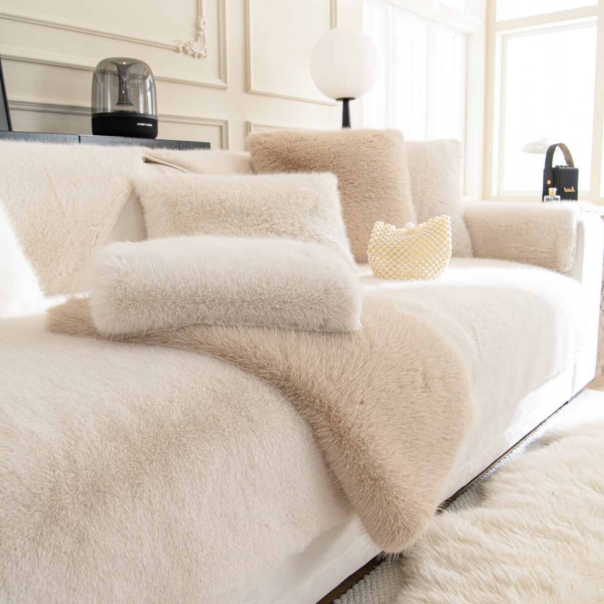 Faux Mink Velvet Luxury Fluffy Sofa Cushion, Winter Warm Thick Plush Non-slip Sofa Covers