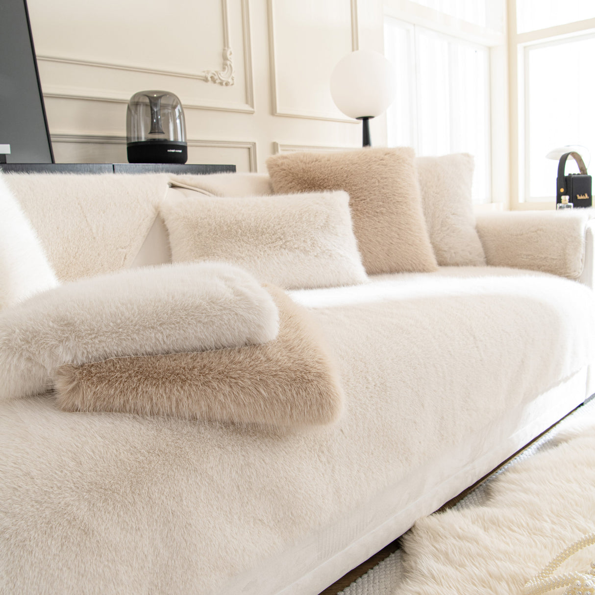 Faux Mink Velvet Luxury Fluffy Sofa Cushion, Winter Warm Thick Plush Non-slip Sofa Covers