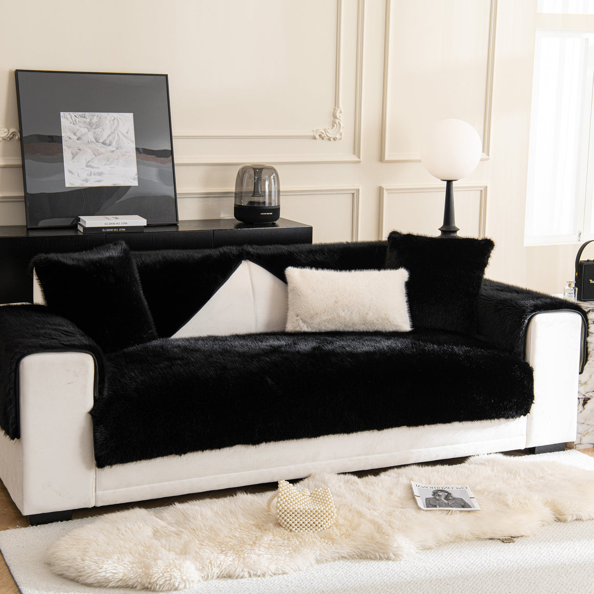 Faux Mink Velvet Luxury Fluffy Sofa Cushion, Winter Warm Thick Plush Non-slip Sofa Covers