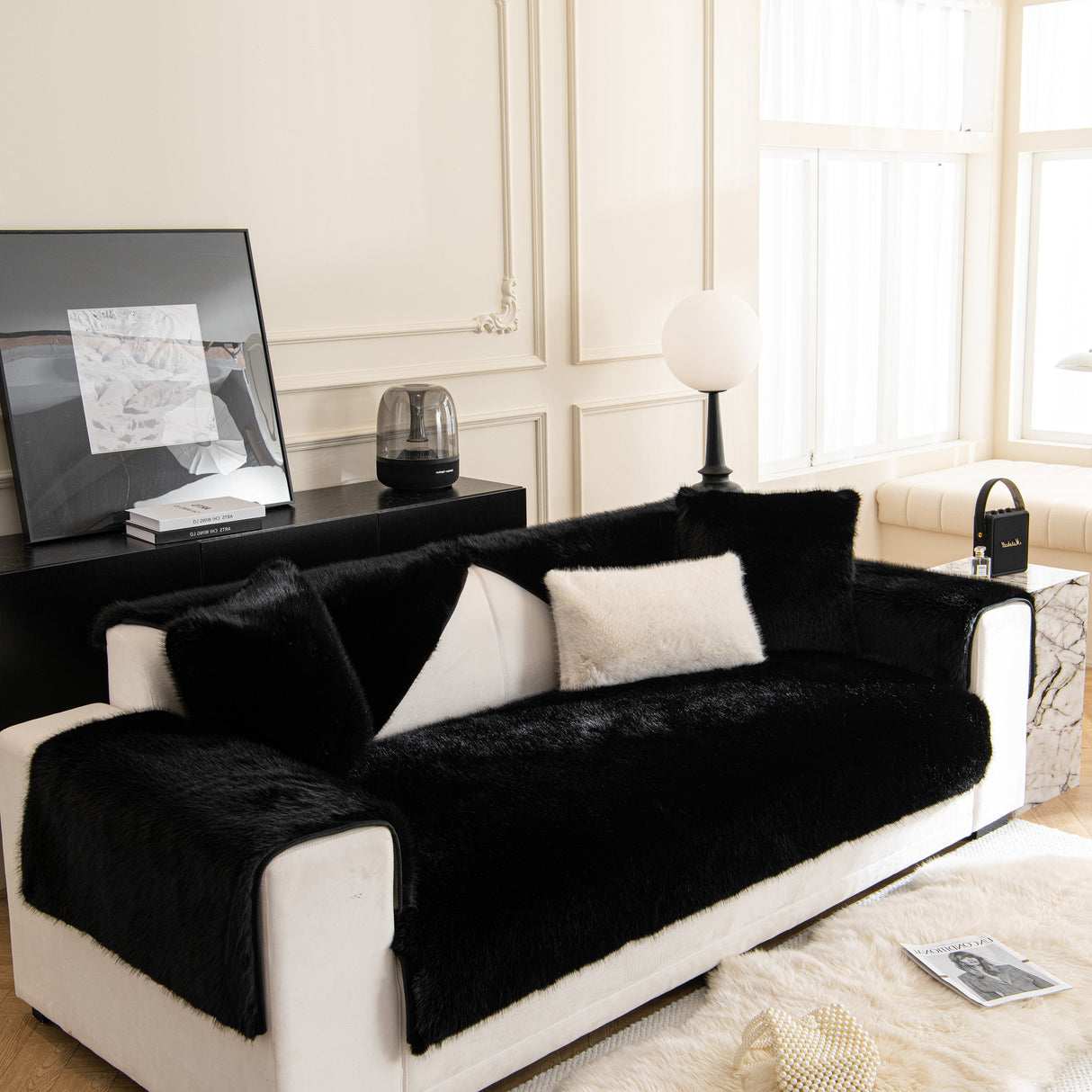 Faux Mink Velvet Luxury Fluffy Sofa Cushion, Winter Warm Thick Plush Non-slip Sofa Covers